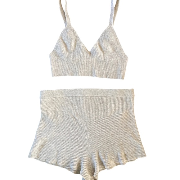 Nadaam Cashmere Ribbed Seamless Bralette and Short Set Luxury Loungewear - Picture 2 of 11